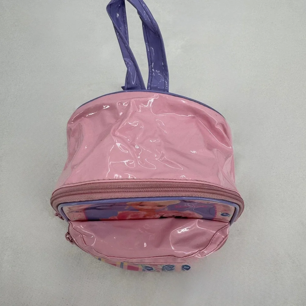 Vintage Barbie Mini Backpack 1996 Pink Plaid Rose Floral Glossy PVC Rare 90s Bag